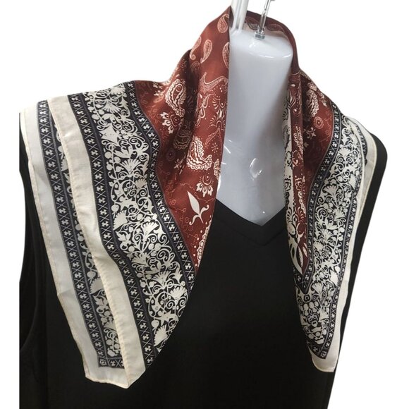 Paisley Print Scarf Square Bandana Burgundy Black & Cream Design 20" Unisex - Picture 6 of 11